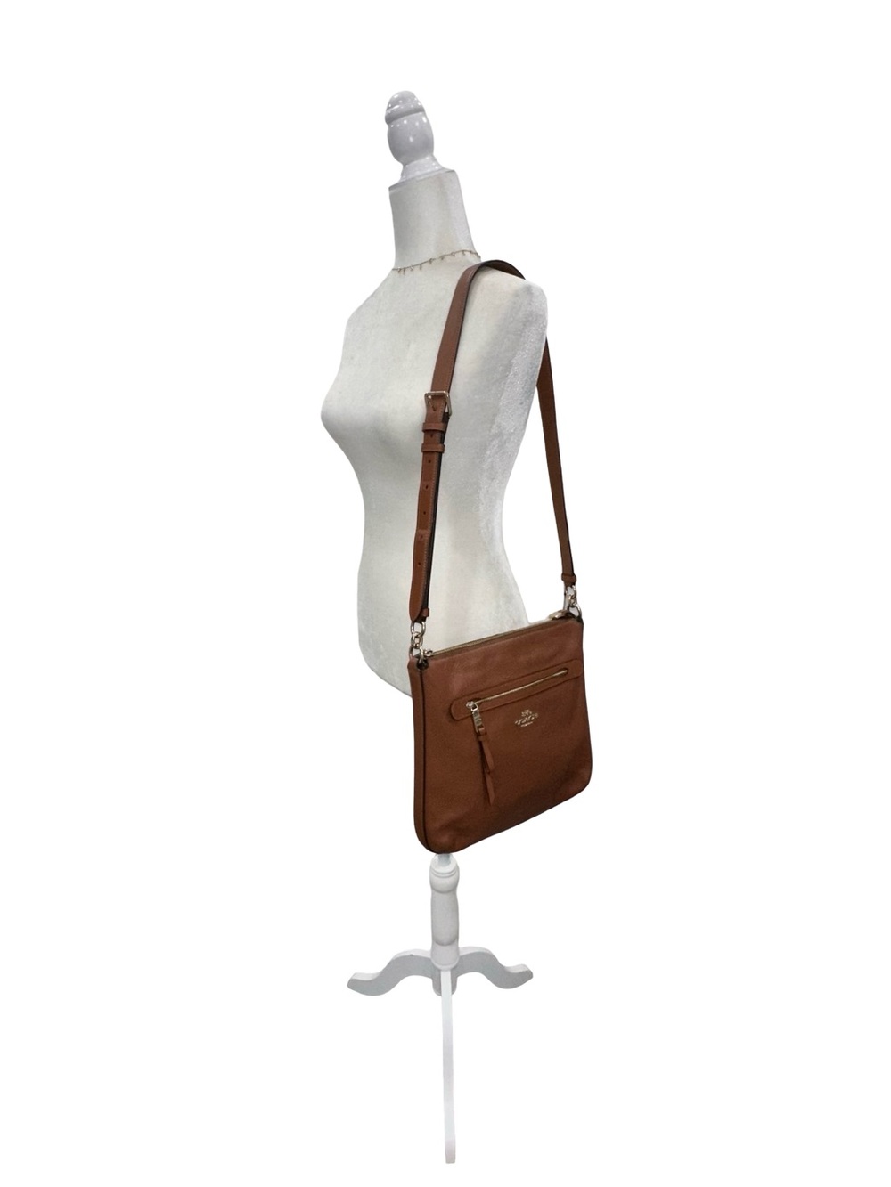 Coach Mae File Pebbled Leather Crossbody Bag Brown Zip Pocket Adjustable Strap - Picture 4 of 11
